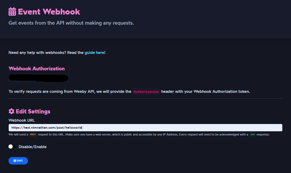 Webhook page